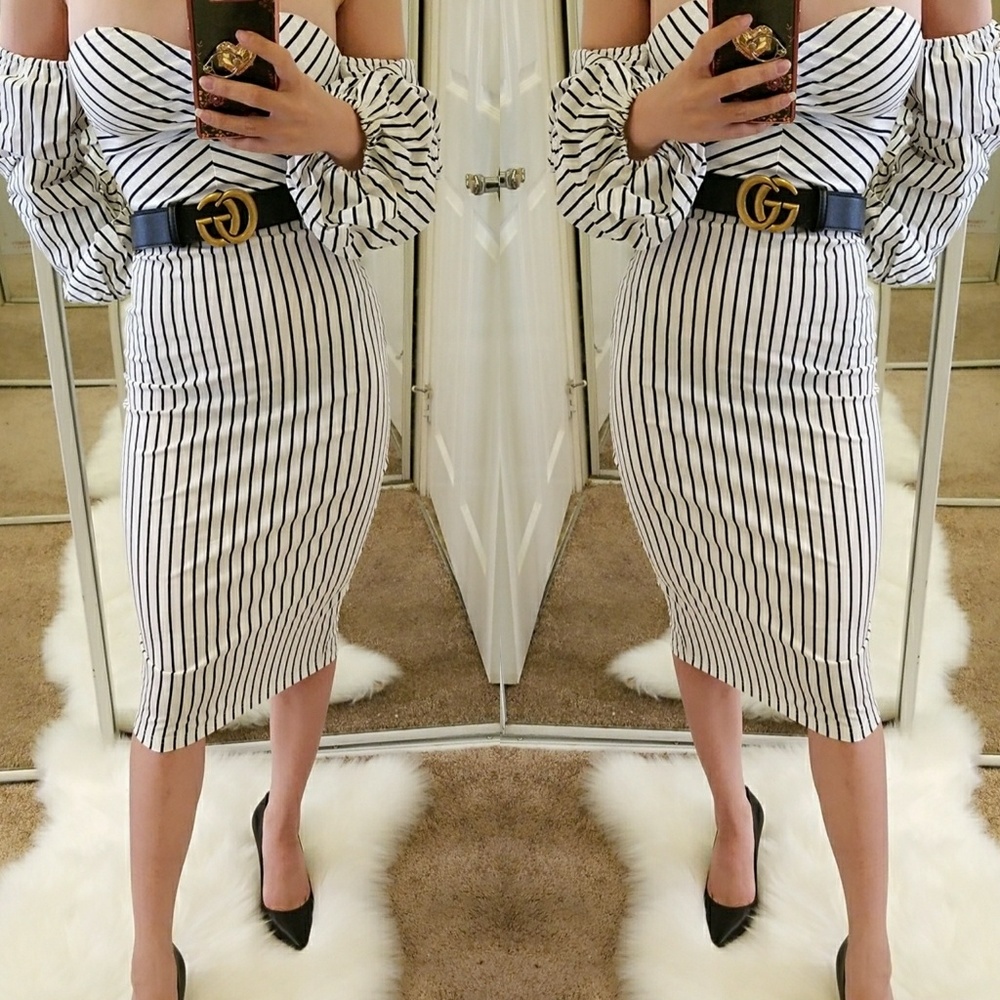 Last L• Off Shoulder Puff Sleeve Midi Dress - Picture 4 of 4